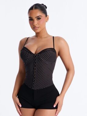Fashion Nova Black Polka Dot Bustier Top